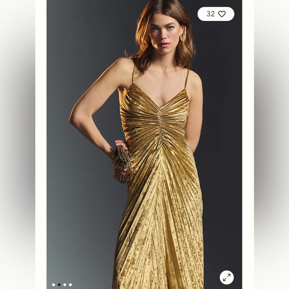 Anthropologie Delfi Collective Pleated V-Neck Velvet Sheath Gown size M - Picture 3 of 9